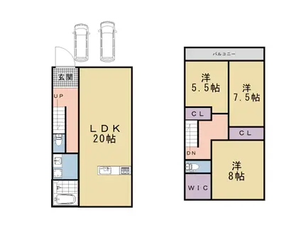 近鉄京都線 上鳥羽口駅 徒歩13分 築1年(3LDK)の間取り写真
