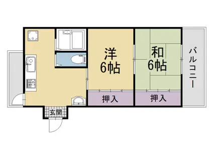 奈良線 JR藤森駅 徒歩9分 2階建 築40年(2DK/2階)の間取り写真
