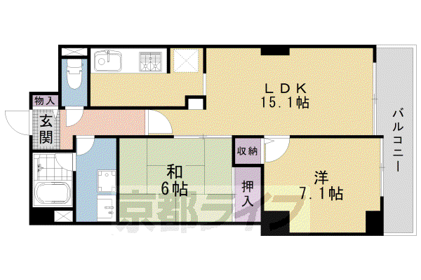 パインフィールド吉祥院(2LDK/9階)の間取り写真