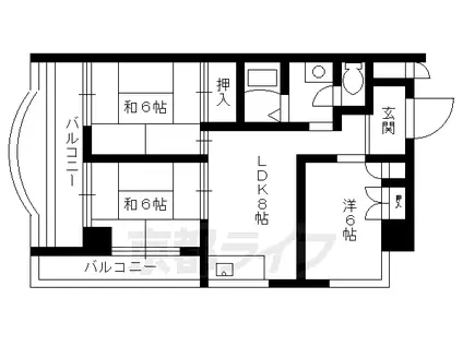 山陰本線 太秦駅(JR) 徒歩5分 6階建 築40年(3LDK/3階)の間取り写真