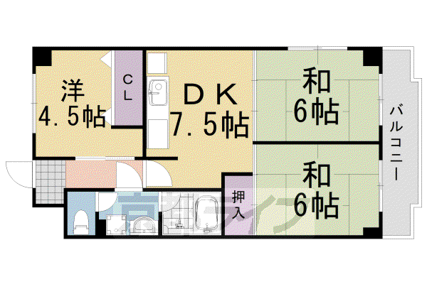 阪急電鉄京都線 桂駅 徒歩5分 6階建 築38年(3DK/2階)の間取り写真