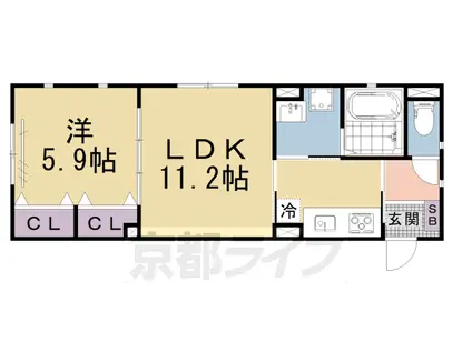 京都市東西線 御陵駅 徒歩6分 2階建 新築(1LDK/1階)の間取り写真