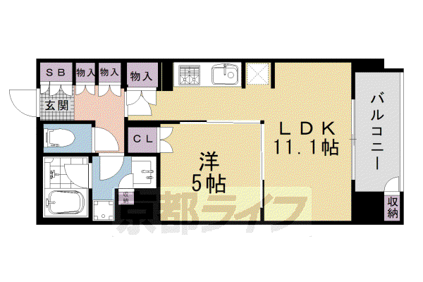 ブランズ京都河原町通(1LDK/6階)の間取り写真