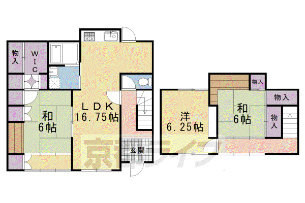 京都市烏丸線 国際会館駅 徒歩3分 2階建 築46年(3LDK)の間取り写真