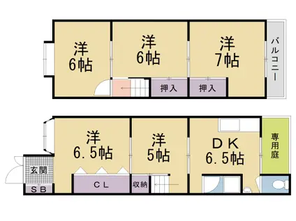 山陰本線 太秦駅(JR) 徒歩14分 2階建 築61年(5DK)の間取り写真