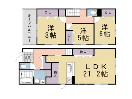 叡山電鉄 京都精華大前駅 徒歩6分 2階建 築12年(3LDK)の間取り写真