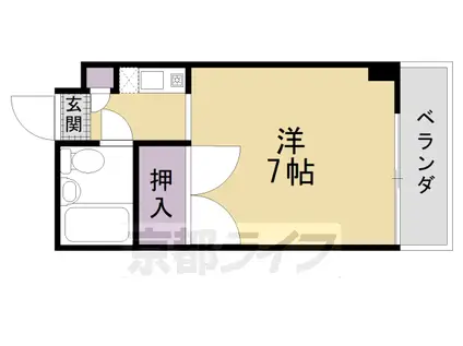 山陰本線 二条駅 徒歩10分 3階建 築42年(1K/3階)の間取り写真