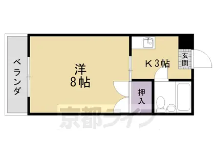 山陰本線 二条駅 徒歩7分 4階建 築37年(1K/3階)の間取り写真