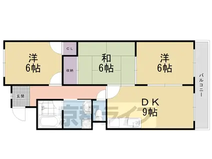 山陰本線 太秦駅(JR) 徒歩12分 4階建 築38年(3LDK/1階)の間取り写真