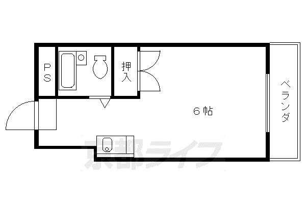 阪急電鉄京都線 西院駅(阪急) 徒歩8分 7階建 築39年(1K/5階)の間取り写真