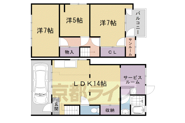 山陰本線 花園駅(京都) 徒歩17分 2階建 築60年(3SLDK)の間取り写真