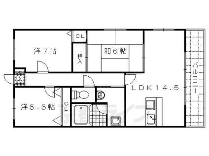 山陰本線 嵯峨嵐山駅 徒歩3分 3階建 築37年(3LDK/3階)の間取り写真