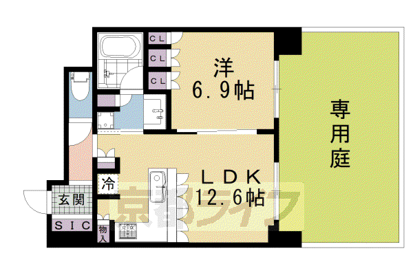 京都市烏丸線 今出川駅 徒歩7分 5階建 築1年(1LDK/1階)の間取り写真