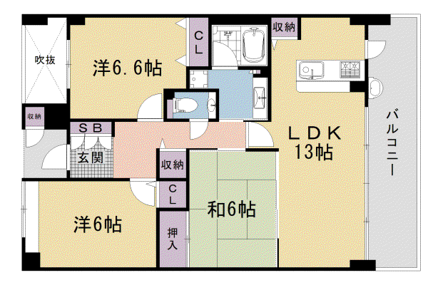 山陰本線 花園駅(京都) 徒歩12分 4階建 築23年(3LDK/3階)の間取り写真