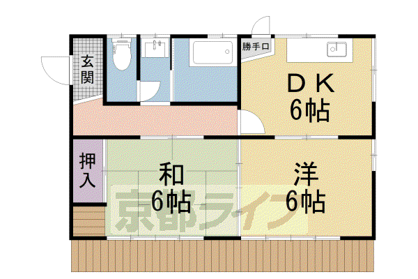 京都市東西線 山科駅 徒歩5分 1階建 築52年(2DK)の間取り写真