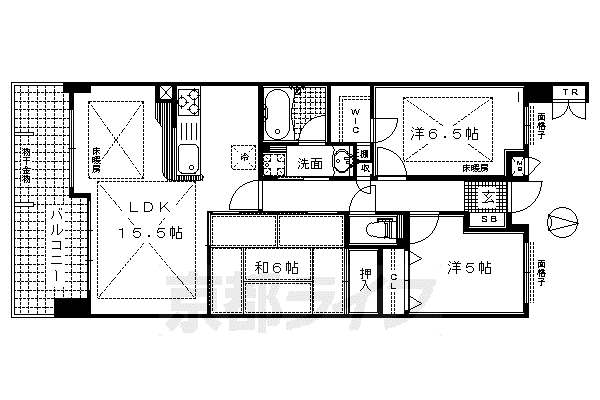 近鉄京都線 伏見駅(京都) 徒歩9分 7階建 築20年(3LDK/3階)の間取り写真