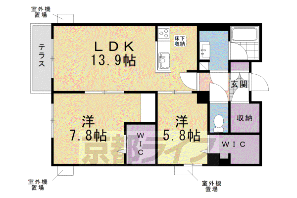 グランドール伏見桃山(2LDK/1階)の間取り写真