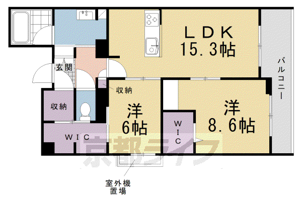 グランドール伏見桃山(2LDK/3階)の間取り写真
