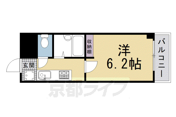 阪急電鉄京都線 西院駅(阪急) 徒歩5分 4階建 築37年(1K/2階)の間取り写真