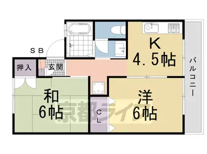 札幌市東西線 バスセンター前駅 徒歩6分 2階建 築41年(2DK/1階)の間取り写真