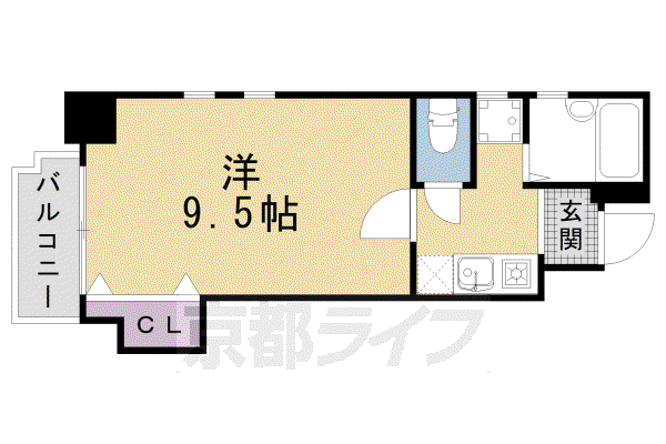 東海道本線 西大路駅 徒歩3分 9階建 築27年(1K/4階)の間取り写真