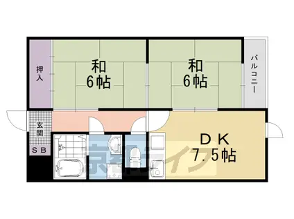 阪急電鉄京都線 大宮駅(京都) 徒歩10分 3階建 築37年(2LDK/3階)の間取り写真