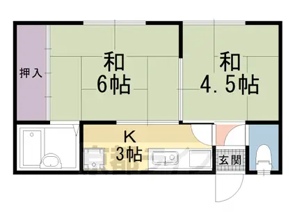 京都市東西線 太秦天神川駅 徒歩15分 2階建 築42年(2K/2階)の間取り写真