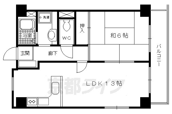 阪急電鉄京都線 西院駅(阪急) 徒歩10分 6階建 築36年(1LDK/4階)の間取り写真
