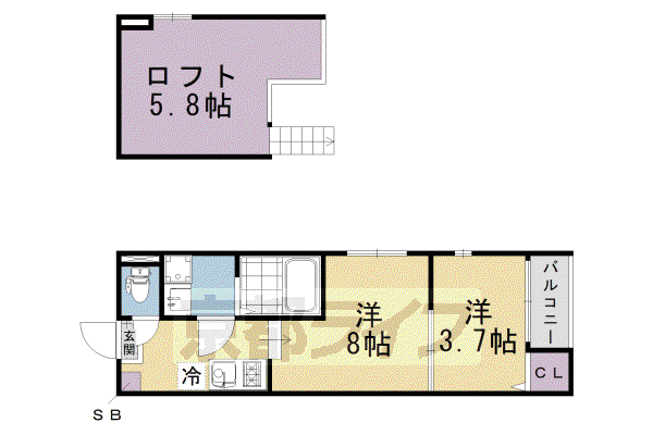 京阪電気鉄道京阪線 淀駅 徒歩8分 2階建 築1年(1DK/1階)の間取り写真