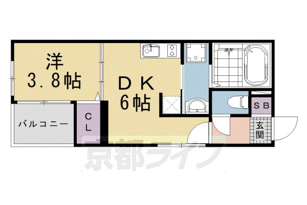 近鉄京都線 伏見駅(京都) 徒歩5分 3階建 築2年(1DK/2階)の間取り写真