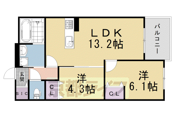京都市東西線 太秦天神川駅 徒歩10分 3階建 新築(2LDK/3階)の間取り写真
