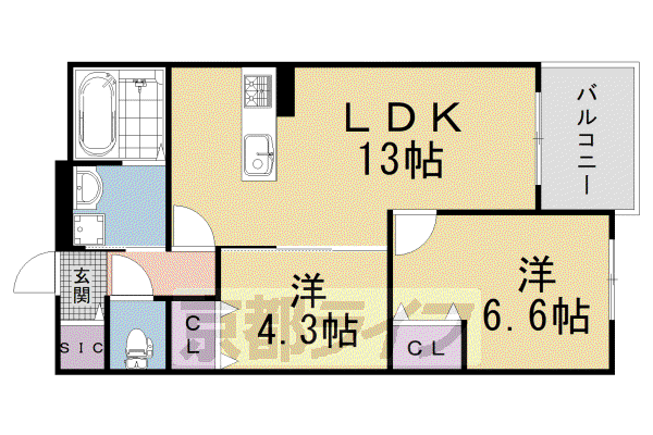 京都市東西線 太秦天神川駅 徒歩10分 3階建 新築(2LDK/2階)の間取り写真