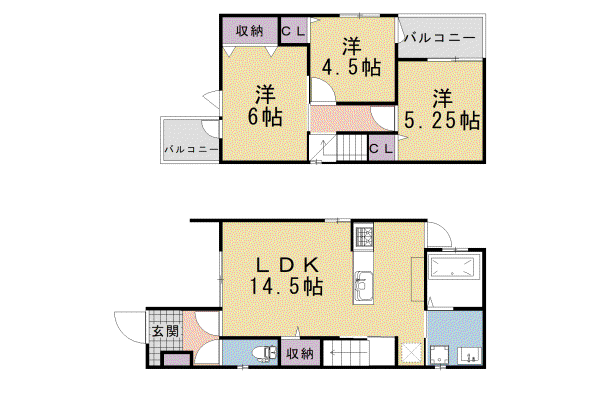 阪急電鉄嵐山線 上桂駅 徒歩10分 2階建 築1年(3LDK)の間取り写真
