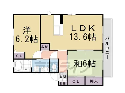 阪急電鉄嵐山線 松尾大社駅 徒歩8分 2階建 築26年(2LDK/2階)の間取り写真