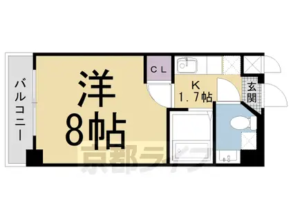 山陰本線 円町駅 徒歩6分 4階建 築30年(1K/4階)の間取り写真