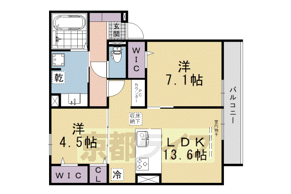 奈良線 桃山駅 徒歩5分 3階建 築1年(2LDK/1階)の間取り写真