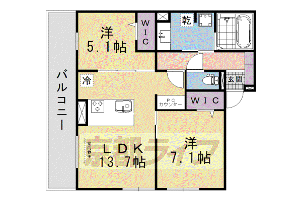 GRAMM桃山筑前(2LDK/3階)の間取り写真
