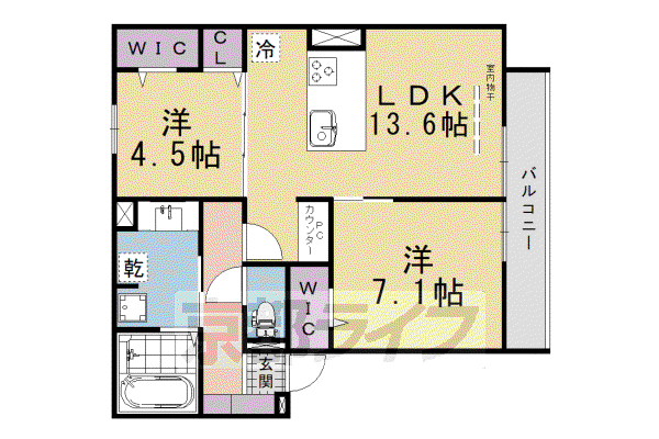GRAMM桃山筑前(2LDK/3階)の間取り写真