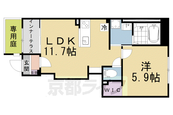 京都市東西線 椥辻駅 徒歩5分 2階建 新築(1LDK/1階)の間取り写真