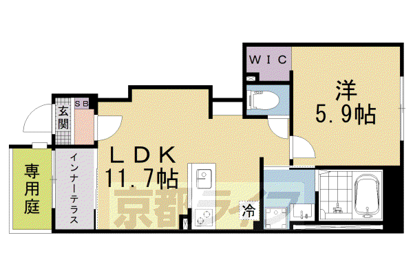京都市山科区椥辻アパート(1LDK/1階)の間取り写真