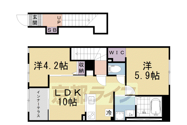 京都市山科区椥辻アパート(2LDK/1階)の間取り写真