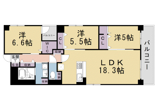 西院巽町プロジェクト(3LDK/4階)の間取り写真