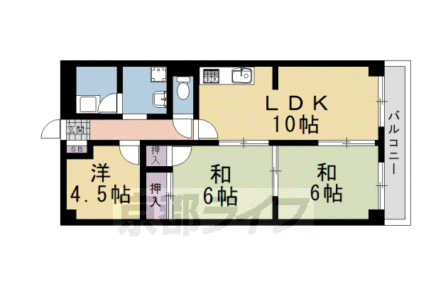 京阪電気鉄道京阪線 牧野駅 徒歩5分 7階建 築48年(3LDK/3階)の間取り写真