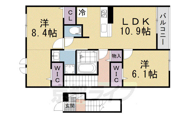奈良線 木津駅(京都) 徒歩22分 2階建 新築(2LDK/2階)の間取り写真