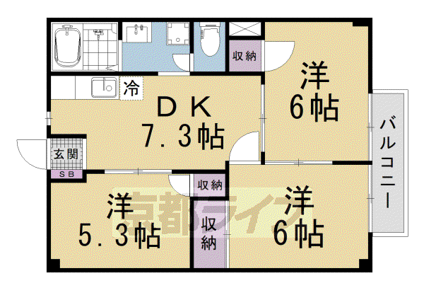 リバテイヤマモト(3DK/2階)の間取り写真