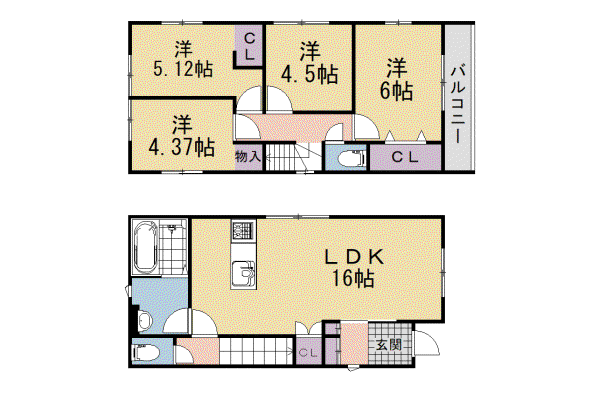 奈良線 城陽駅 徒歩19分 2階建 築1年(4LDK)の間取り写真