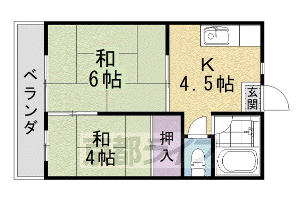 東海道本線 西大路駅 徒歩12分 2階建 築51年(2DK/2階)の間取り写真