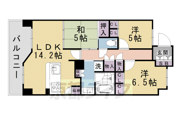 京阪電気鉄道京阪線 丹波橋駅 徒歩14分 7階建 築19年(3LDK/2階)の間取り写真
