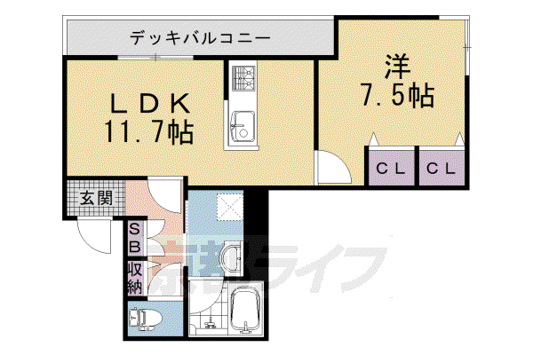 山陰本線 太秦駅(JR) 徒歩7分 3階建 新築(1LDK/1階)の間取り写真