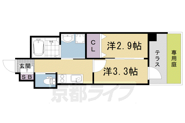 京福嵐山本線 蚕ノ社駅 徒歩4分 5階建 築1年(2K/1階)の間取り写真